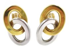 Pair of 18ct yellow and white gold link earrings,