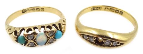 Early 20th century 18ct gold opal, turquoise and diamond ring,