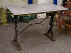 Victorian style cast iron table with rectangular granite top, 106cm x 60cm,