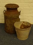 Vintage milk churn (H63cm) and metal bucket