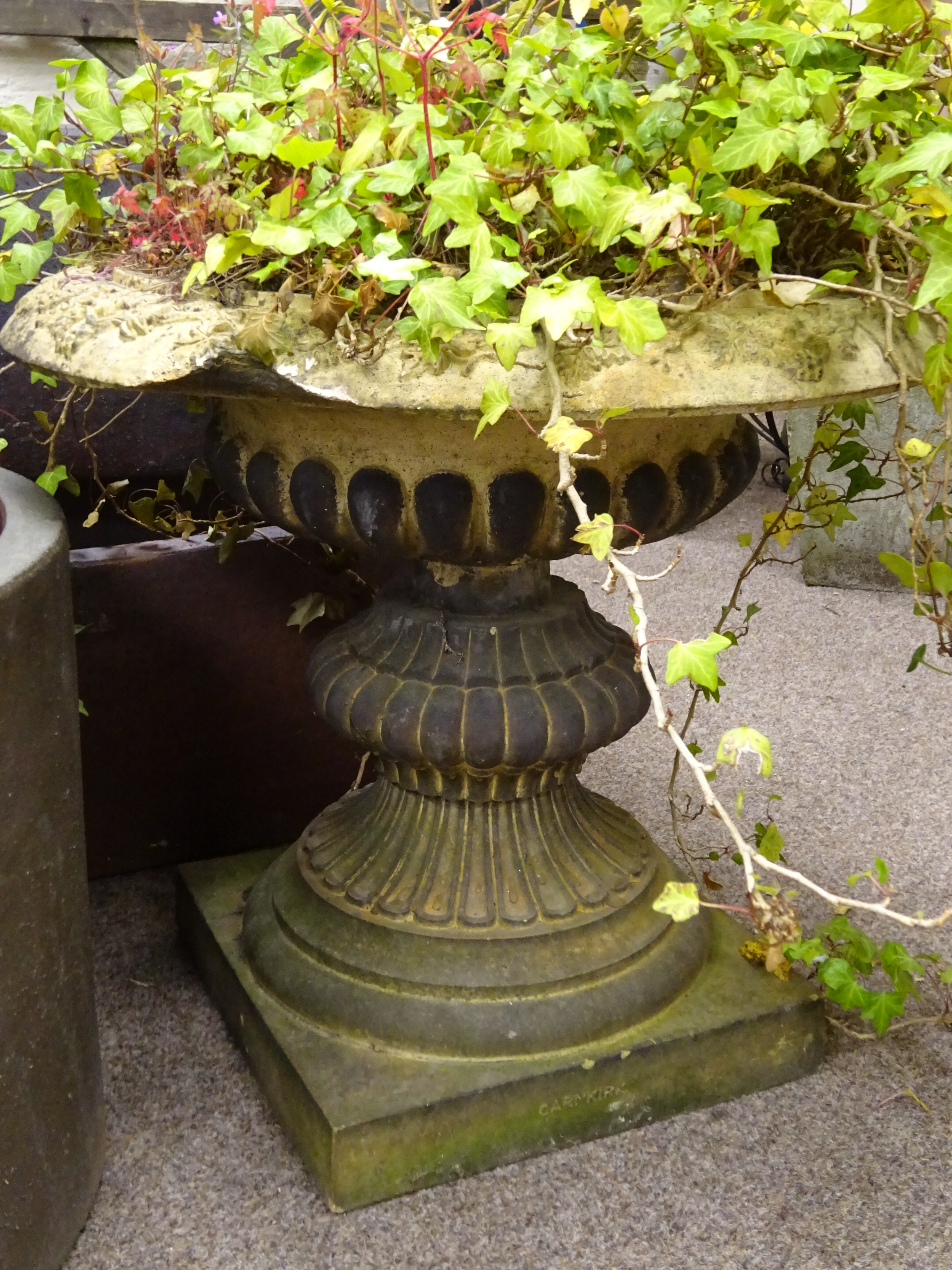 Garnkirk - 19th century fireclay garden tazza shaped urn, the rim moulded with trailing leafage, - Image 2 of 5