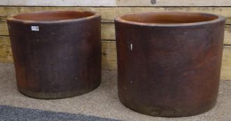 Pair composite stone cylindrical planters, D54cm,