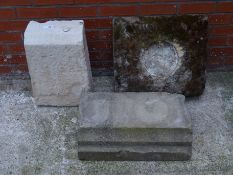 Stone rectangular sill, square stone with circular recess and a stone corbell,