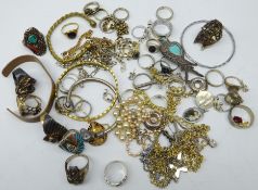 9ct gold, silver and costume jewellery including signet ring, marcasite bird brooch, St Christopher,
