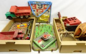 1960s tinplate games/ toys including Basket Ball, Football, dump trucks, Capital Typewriter etc,