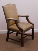 Georgian style leather upholstered armchair, square reeded supports,