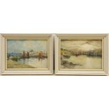 Fishing Boats in the Harbour, two watercolours signed by Thomas Swift Hutton (British c.