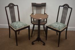 Early 20th century stick back armchair, upholstered back and seat, turned tapering supports (W42cm),