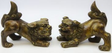 Pair of patinated bronze Dog of Fo, L15cm Condition Report <a href='//www.
