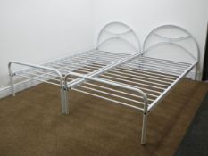 Pair white finish metal framed 3' single beds with mattresses, W64cm, H86cm,