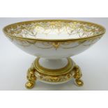 Noritake pedestal bowl decorated with gilt beaded border on stand supported by three paw feet,
