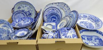 Early 19th century and later English transfer printed tableware including Willow pattern,