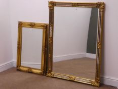 Large gilt wall bevel edge mirror (W90cm, H118cm) and another mirror,