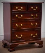 Georgian style mahogany chest, two short and three long drawers, shaped bracket supports, W55cm,