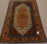 Iranian ivory ground wool rug, central hexagonal medallion,