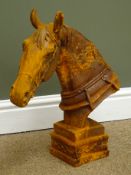 Cast iron horse head figure with bridle and hames, W37cm, H45cm,