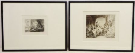 'The Golf Player' and 'The Triumph of Mordecai', two etchings after Rembrandt van Rijn (Dutch,