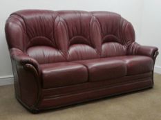 Italian leather three piece high back suite,