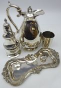 Silver-plated castor, silver pill box, hot water jug,