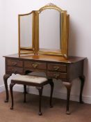 Early 20th century walnut dressing table, one long and four short drawers, cabriole legs (W122cm,