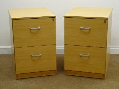 Pair oak finish two drawer cabinets, W48cm, H72cm,