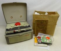 Stellaphone Reel to Reel Tape recorder with instruction manual and a collection of tapes containing