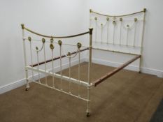 Late Victorian brass and painted iron 4' 6" double bedstead, W138cm, H138cm,