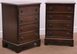 Pair Edwardian style inlaid mahogany chests, four drawers, shaped plinth base, W48cm, H70cm,