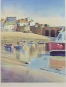 'The Harbour St. Ives', limited edition colour print by Nicola Tilley (British 1956-) signed titled