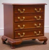 Georgian style small mahogany chest, moulded top, four drawers, shaped bracket feet, W50cm, H54cm,