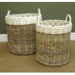 Set of two cylindrical rattan baskets, large - D45cm, H52cm and small - D37cm,