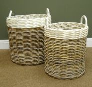 Set of two cylindrical rattan baskets, large - D45cm, H52cm and small - D37cm,
