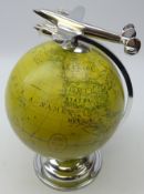 Art Deco style aluminium globe with aeroplane finial,