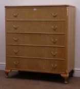 Regency style bleached walnut chest, moulded top, five drawers, cabriole feet, W91cm, H103cm,