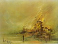 Windmills, colour print on canvas after Ben Maile (British 1922-2017) 67cm x 88cm