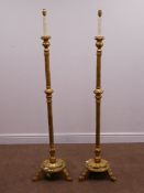 Pair gilt wood standard lamps with shades,