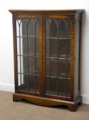Edwardian style mahogany display cabinet, projecting cornice,
