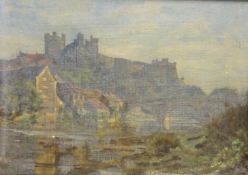 Richmond Castle Yorkshire, oil on canvas indistinctly signed and dated 1918, 29cm x 39cm