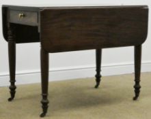 19th century mahogany Pembroke table, one working drawer and one faux drawer,