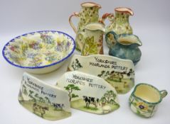 Yorkshire Moorlands Pottery including three pitchers and three stands,