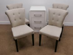 Set four dining chairs, upholstered in a grey buttoned fabric,