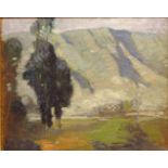 Mountainous Landscape, oil on board by Herbert Hicks (American 20th century) unsigned,