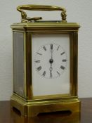 Early 20th century brass carriage timepiece with white enamel Roman dial, movement stamped 6520,