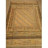 Needlework Sumak Kelim beige and brown rug, geometric pattern field,