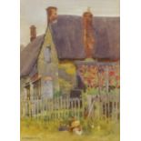 Hens outside a Cottage, watercolour signed by Arthur C Morgan Smith (British exh.
