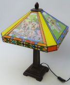 Tiffany style table lamp with four Yorkshire Terrier leaded glass panels,