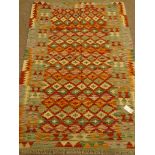 Choli Kelim vegetable dye wool rug, geometric pattern field,