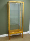 Beech display cabinet with two doors, three glass shelves, square tapering supports, W70cm, H176cm,