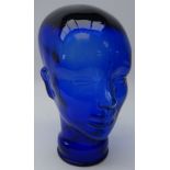 20th century blue glass Art Deco style mannequin head,