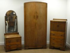 Early 20th century oak bedroom suite comprising of an arched wardrobe,